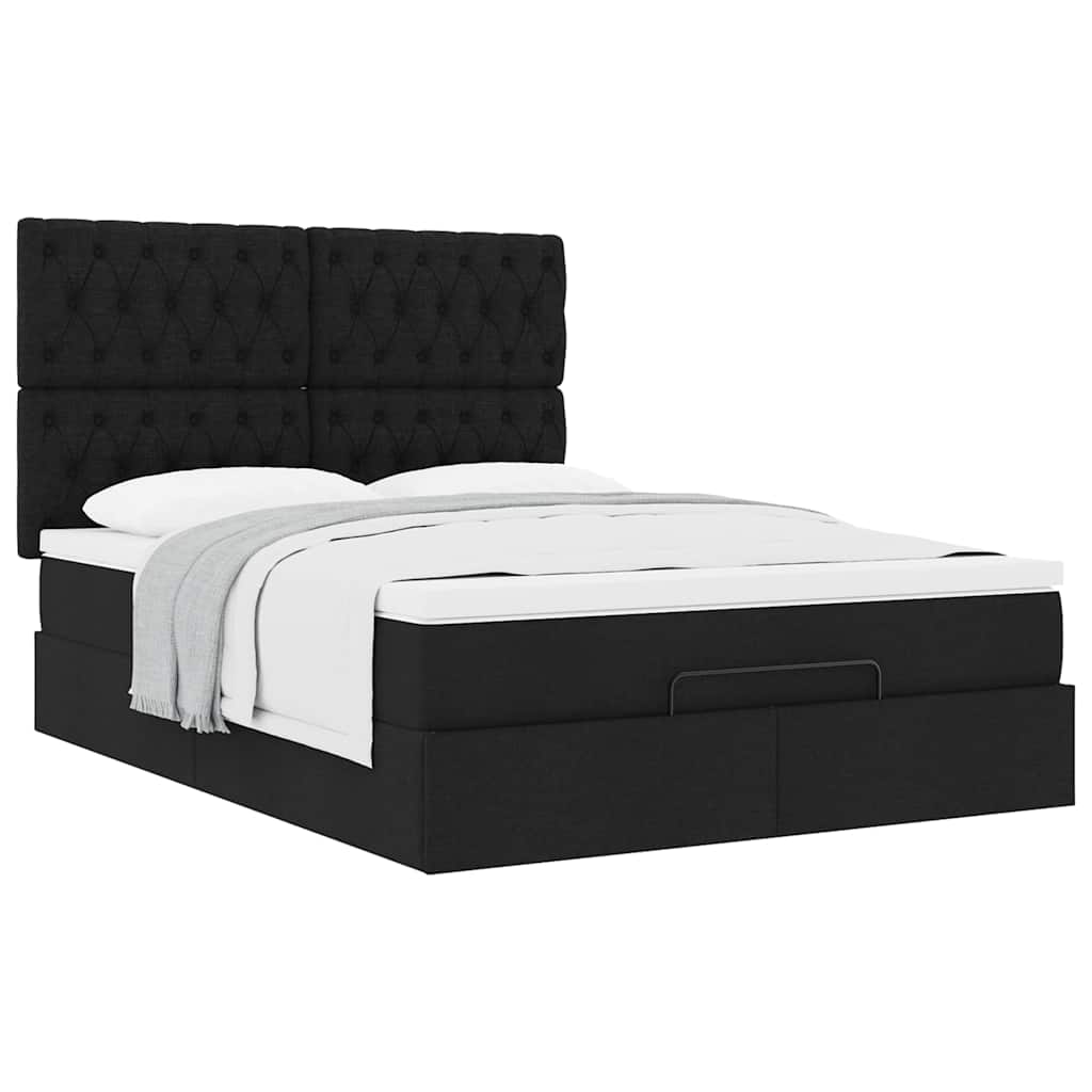 Otomanski krevet s madracem crni 140x190cm od tkanine