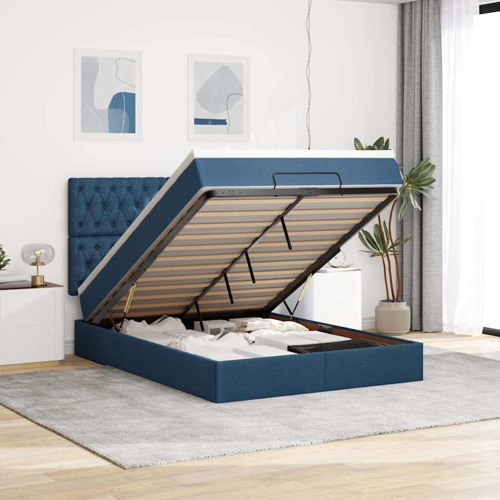 Otomanski krevet s madracem plavi 140x190cm od tkanine