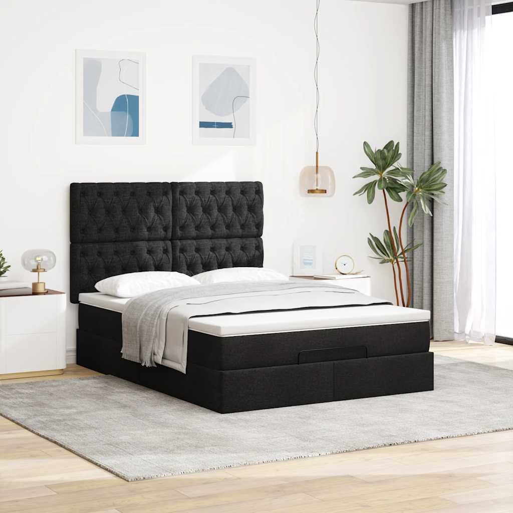Otomanski krevet s madracem crni 140x200 cm tkanine