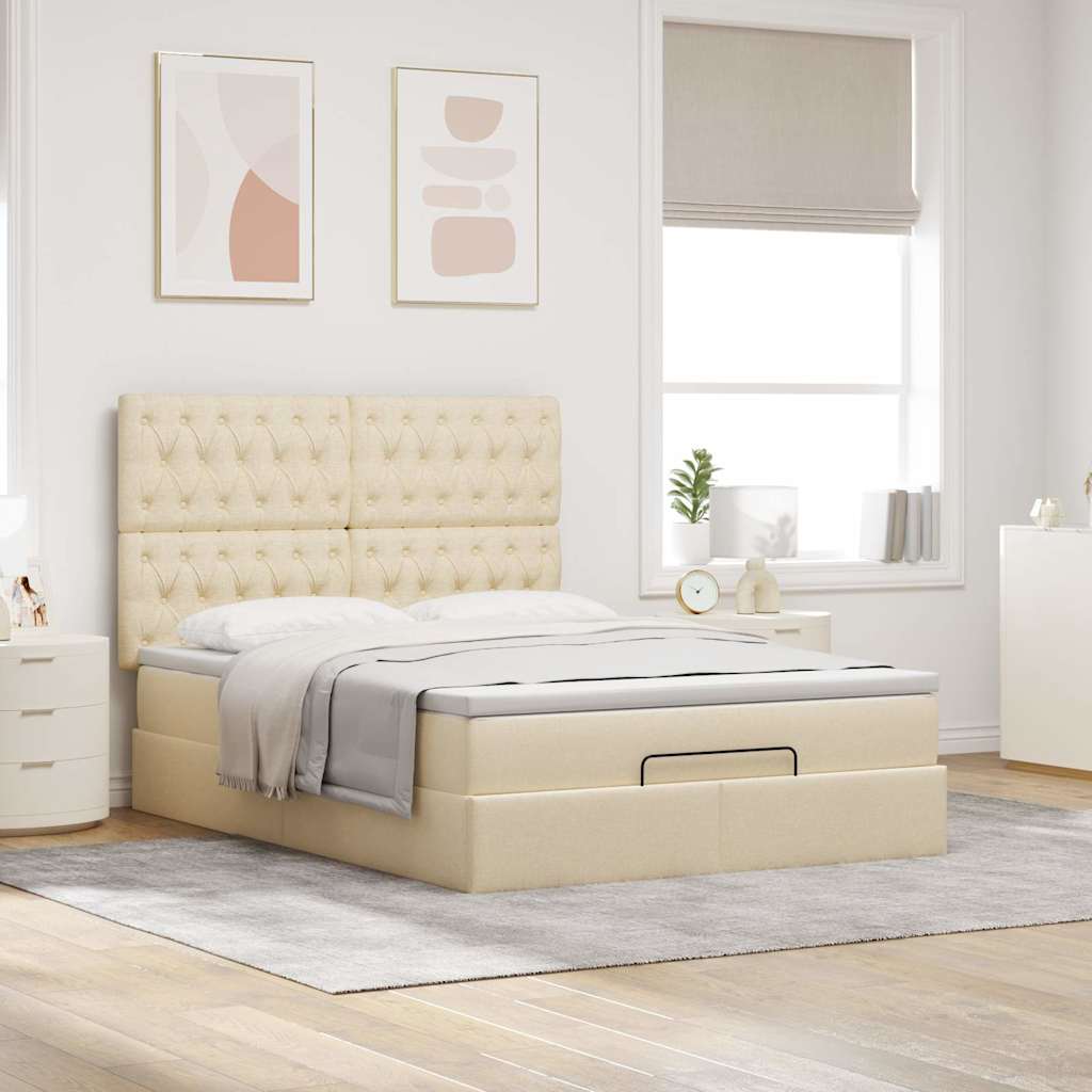 Otomanski krevet s madracem krem 140x200 cm tkanine