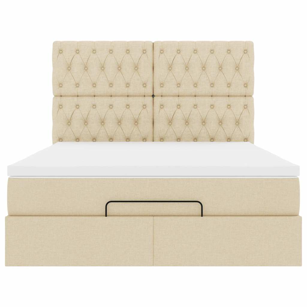 Otomanski krevet s madracem krem 140x200 cm tkanine