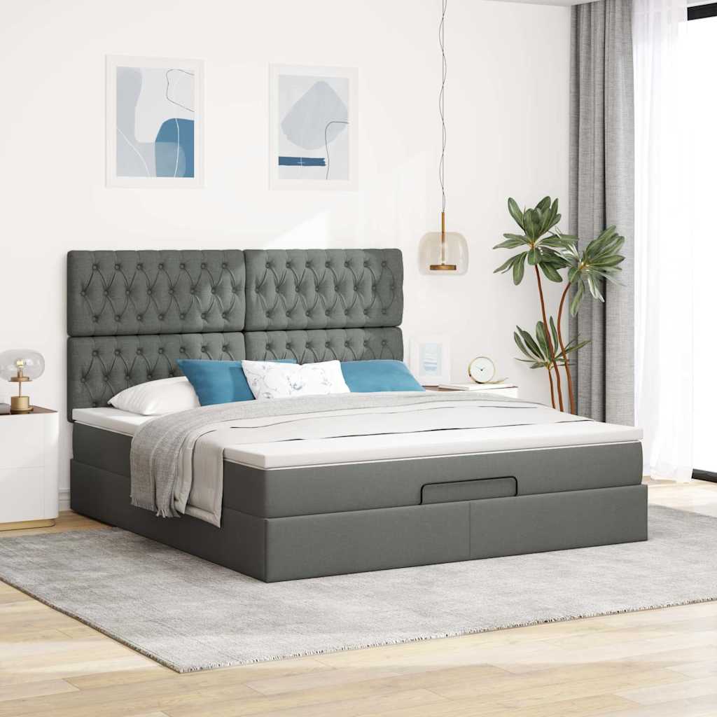 Otomanski krevet s madracem tamnosivi 160x200cm od tkanine