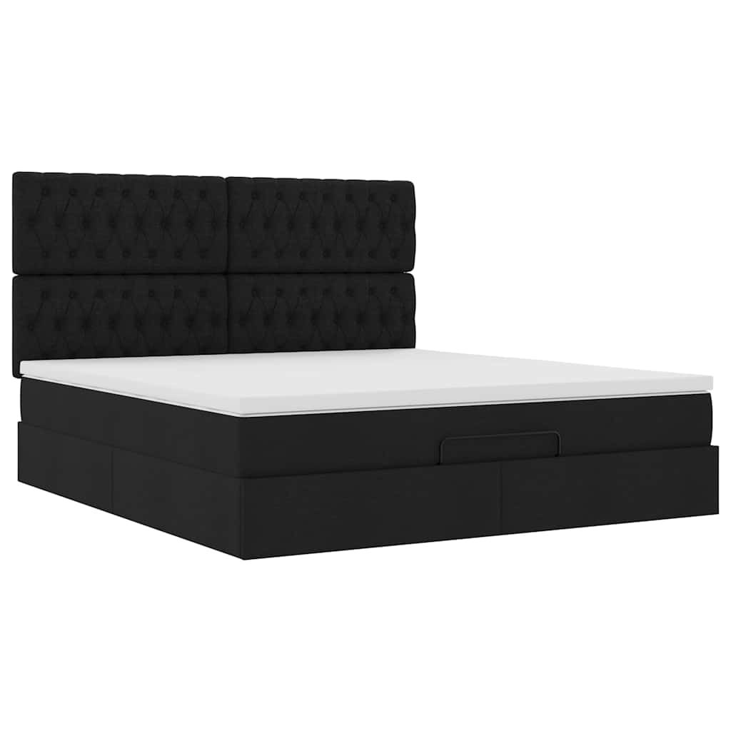 Otomanski krevet s madracem crni 160x200cm od tkanine