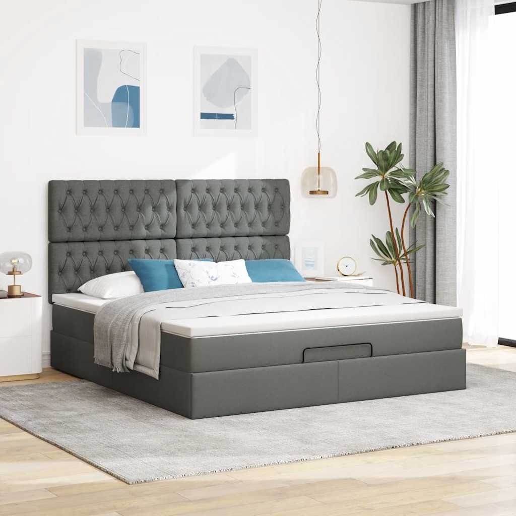 Otomanski krevet s madracem tamnosivi 180x200cm od tkanine