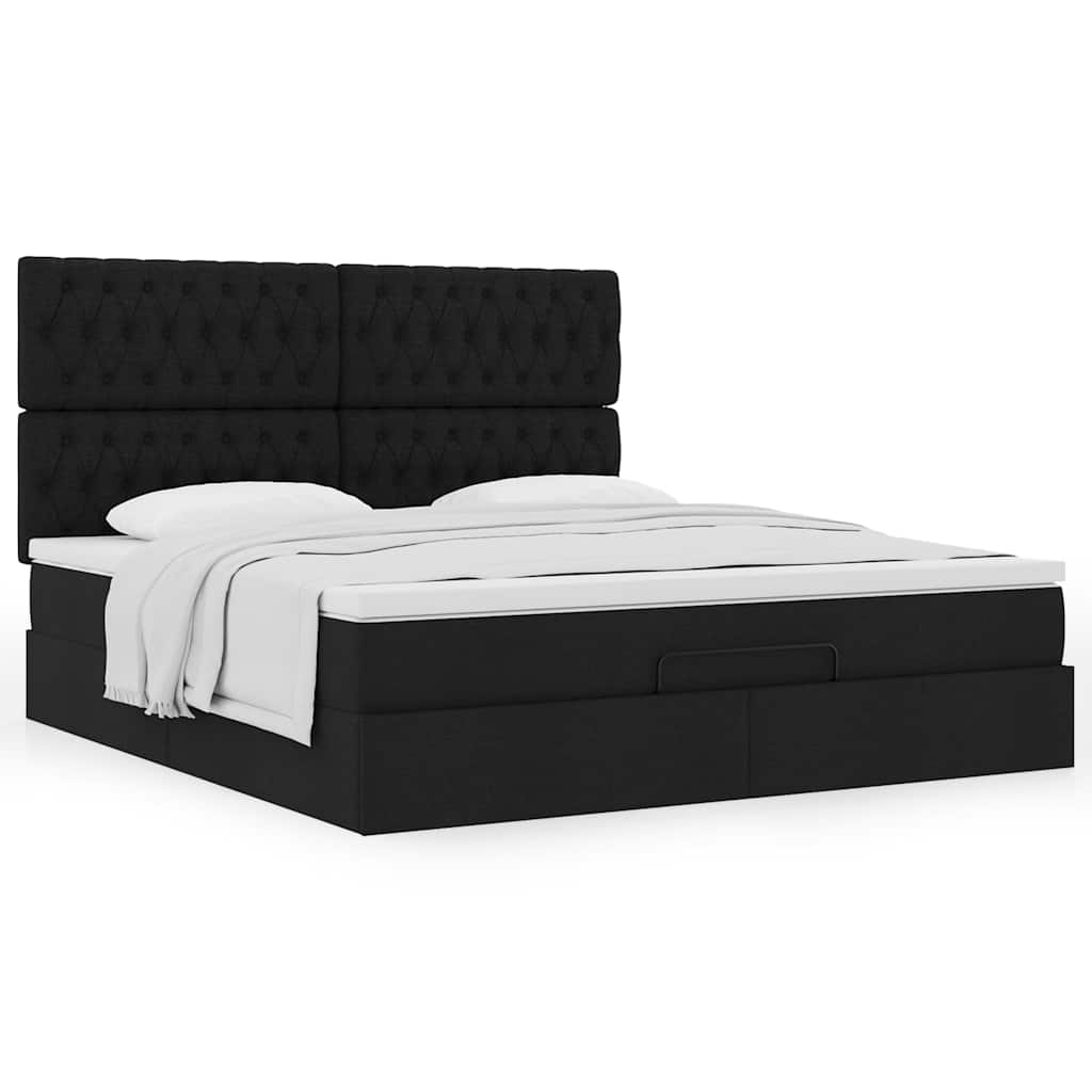 Otomanski krevet s madracem crni 180x200cm od tkanine