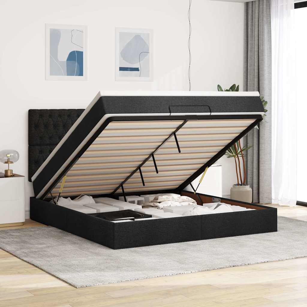 Otomanski krevet s madracem crni 180x200cm od tkanine