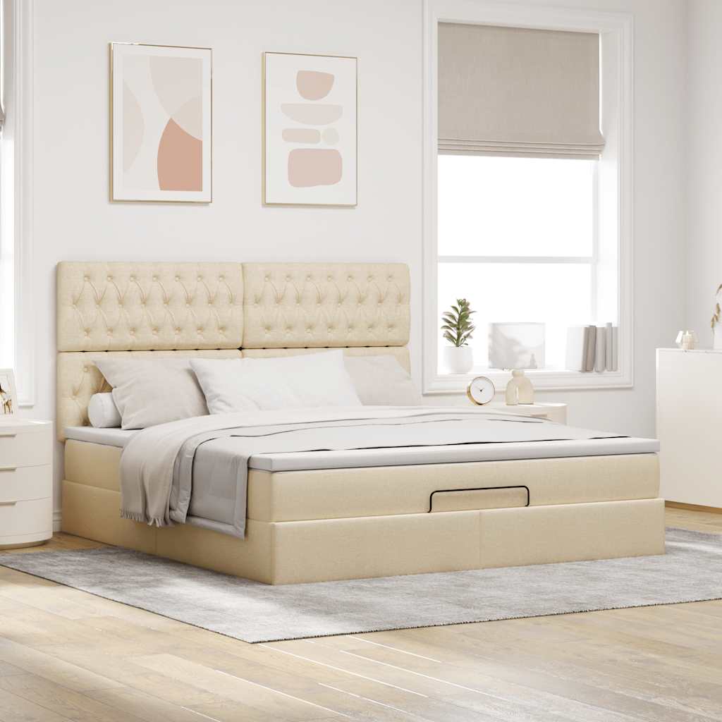 Otomanski krevet s madracem krem 180x200cm od tkanine