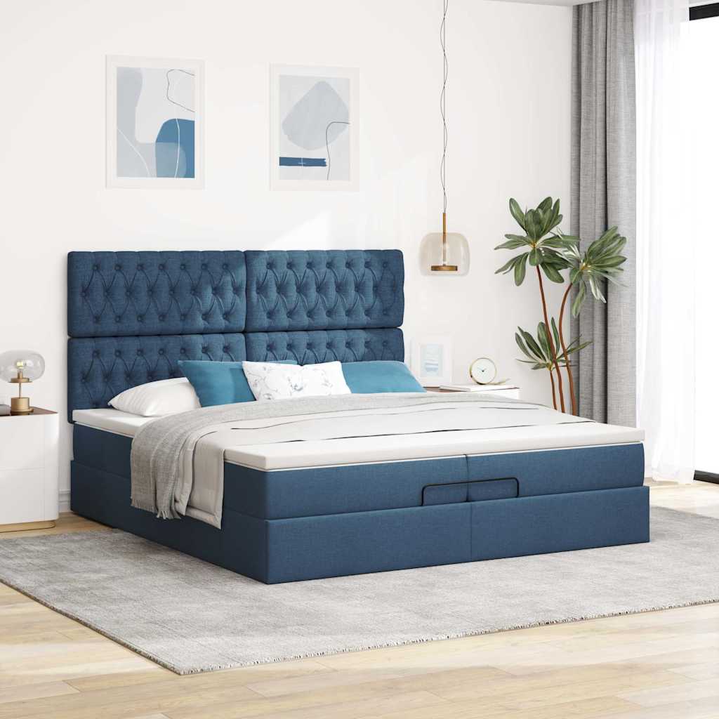 Otomanski okvir kreveta s madracima plavi 200x200cm tkanine