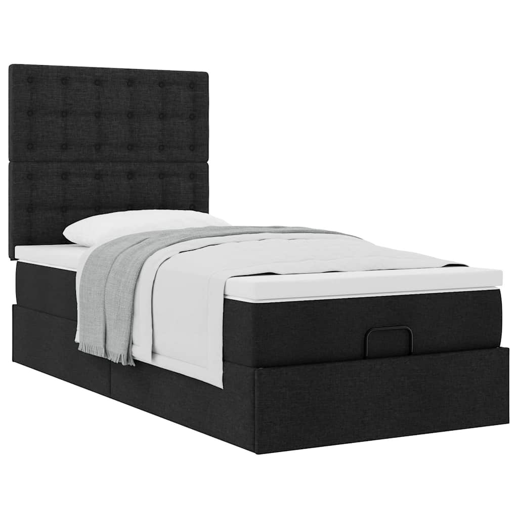 Otomanski okvir kreveta s madraca crni 80x200cm od tkanine