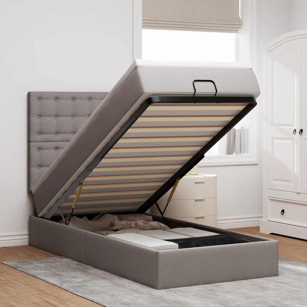 Otomanski okvir kreveta s madraca smeđesivi 90x190cm tkanine