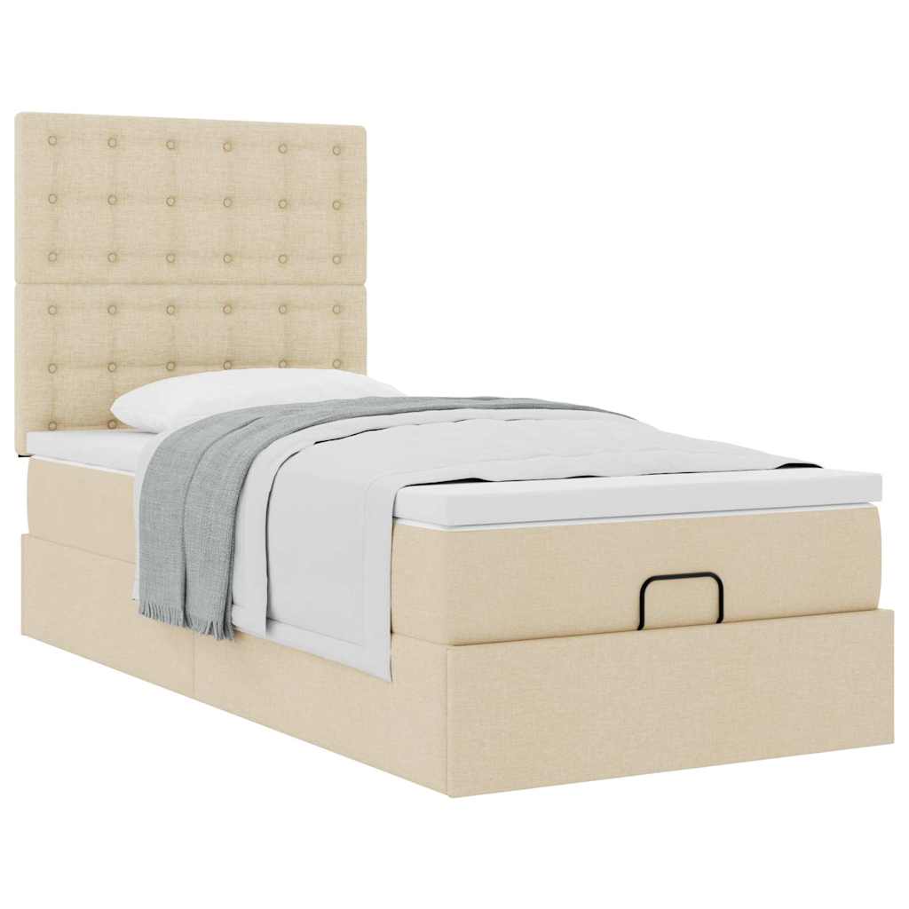 Otomanski okvir kreveta s madraca krem 90x190cm od tkanine