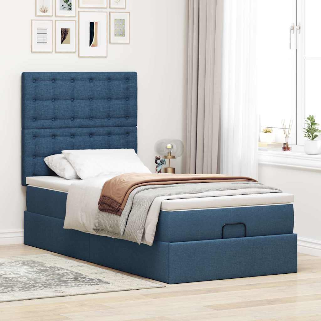Otomanski krevet s madracem plavi 100x200 cm tkanine