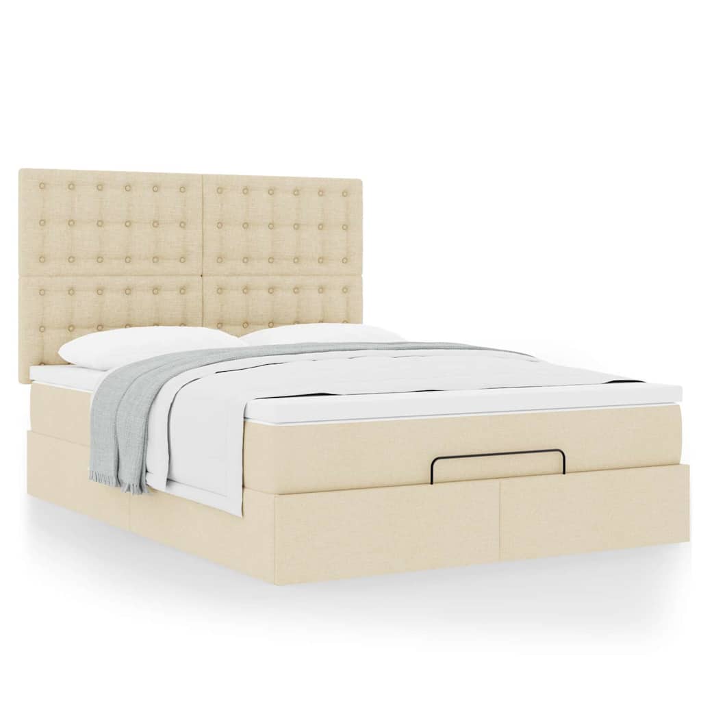 Otomanski krevet s madracem krem 140x190cm od tkanine