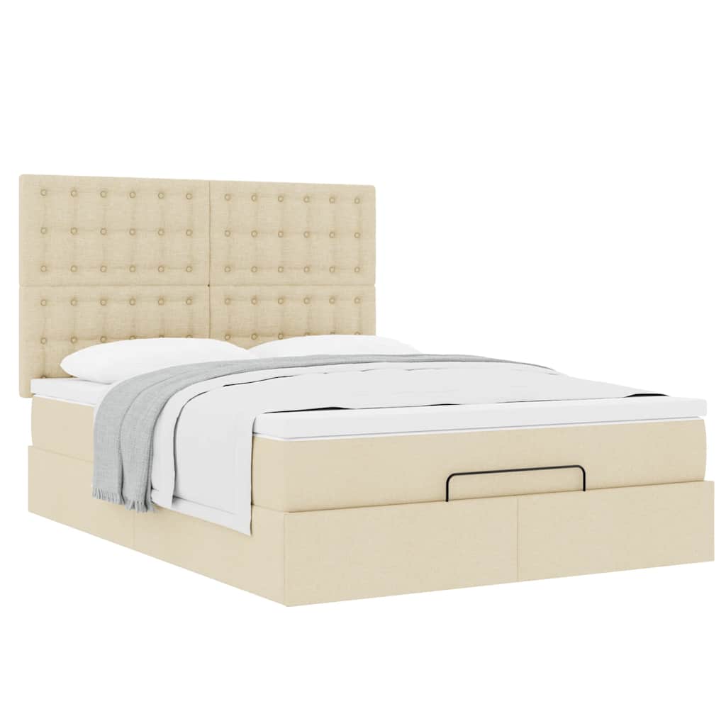 Otomanski krevet s madracem krem 140x190cm od tkanine