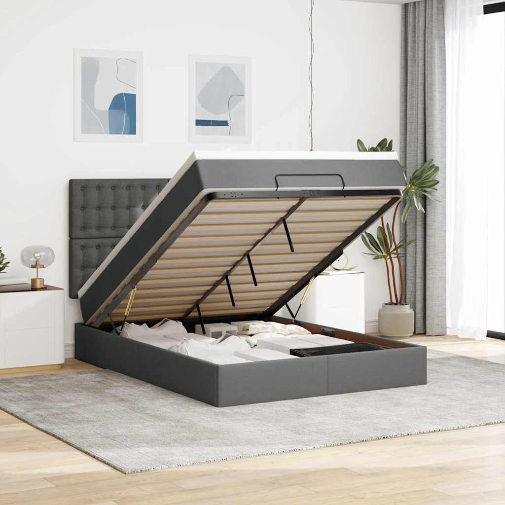 Otomanski krevet s madracem tamnosivi 140x200 cm tkanine