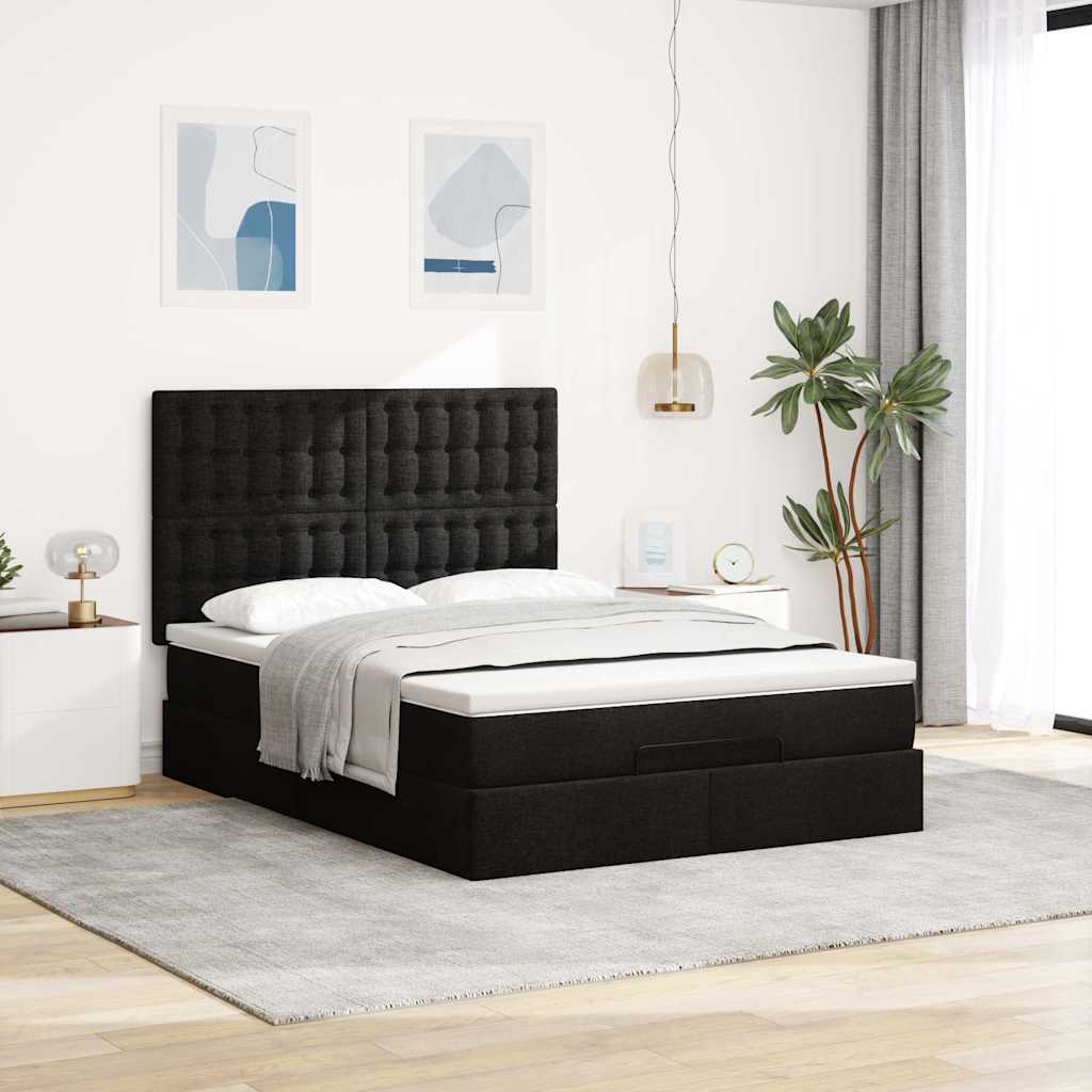 Otomanski krevet s madracem crni 140x200 cm tkanine