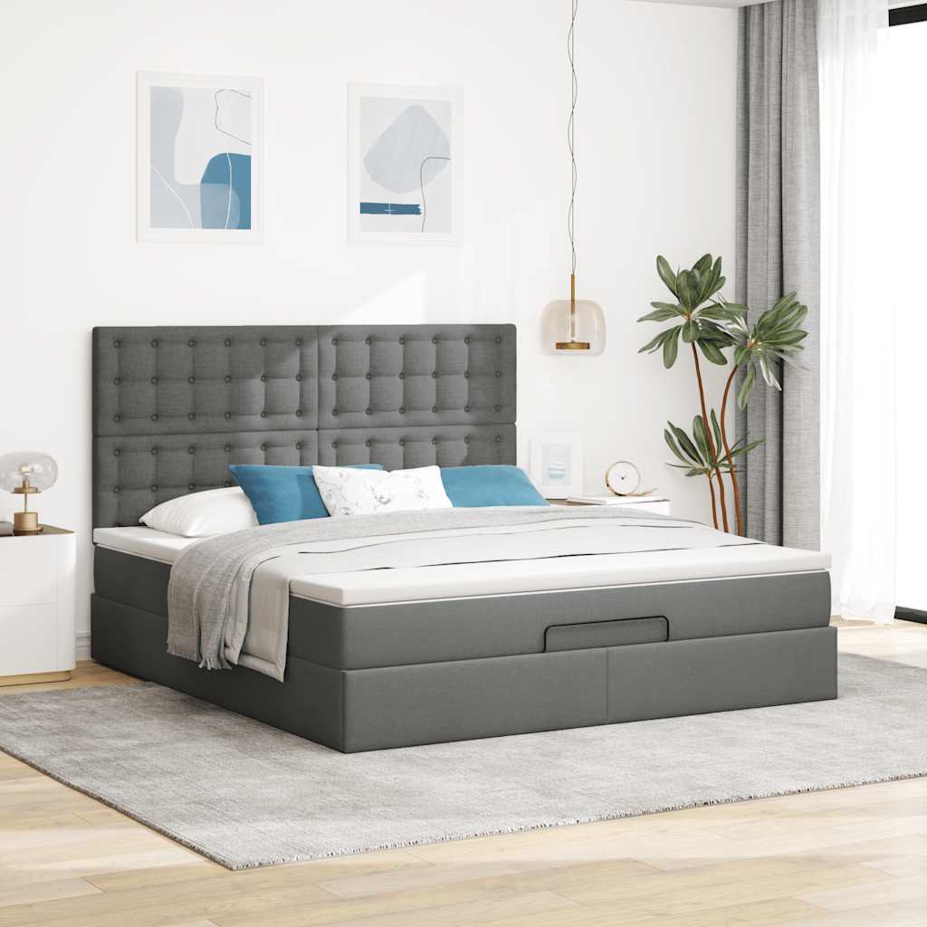 Otomanski krevet s madracem tamnosivi 160x200cm od tkanine