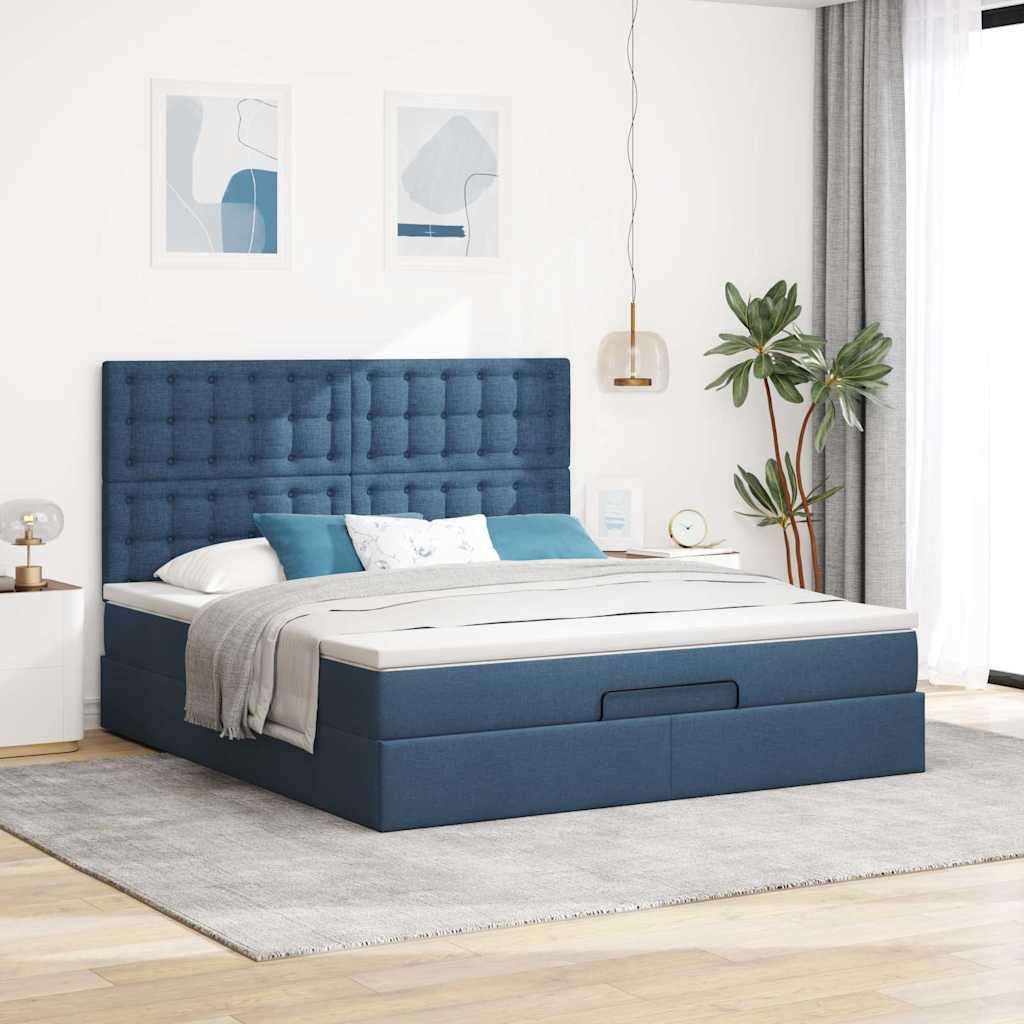 Otomanski krevet s madracem plavi 160x200cm od tkanine