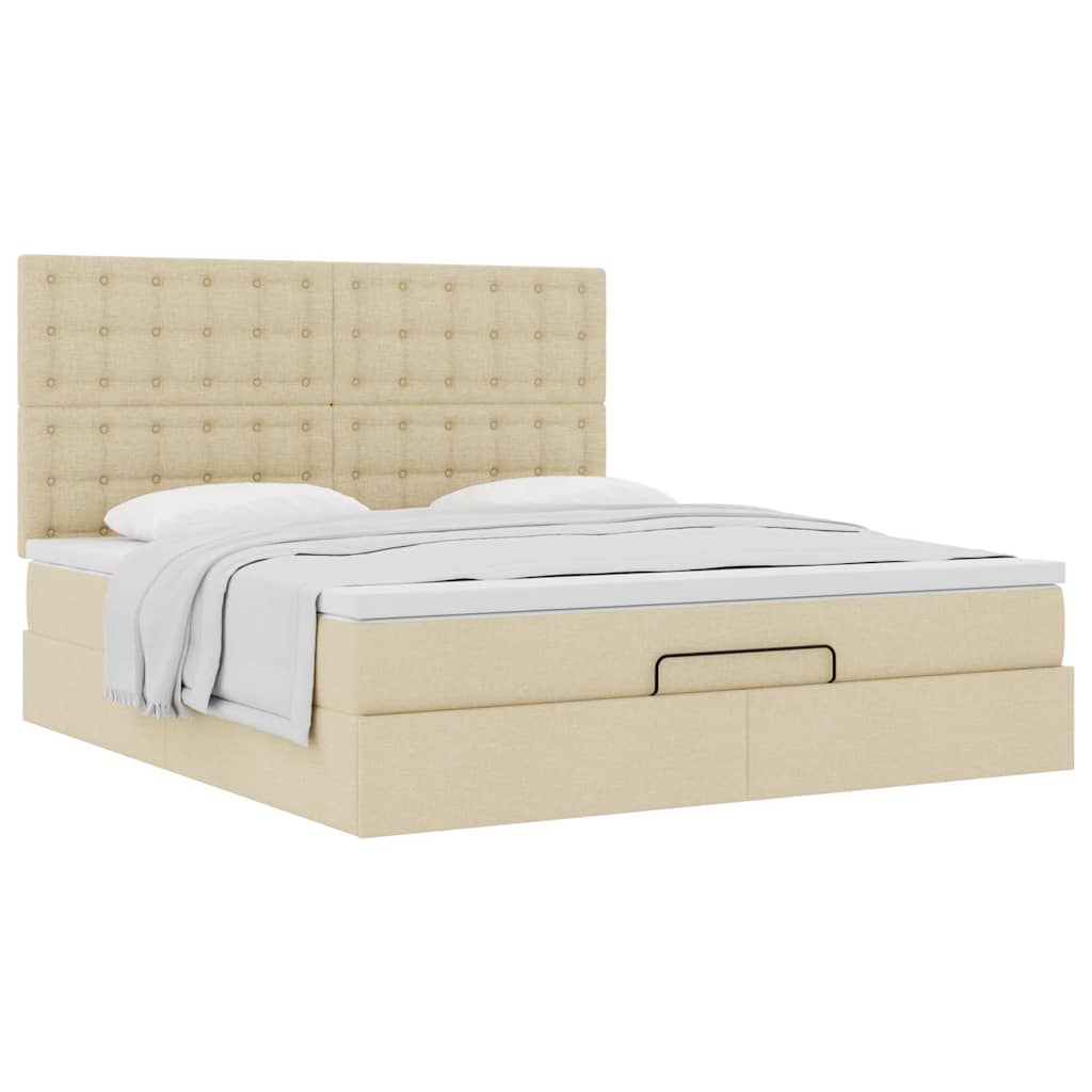 Otomanski krevet s madracem krem 180x200cm od tkanine