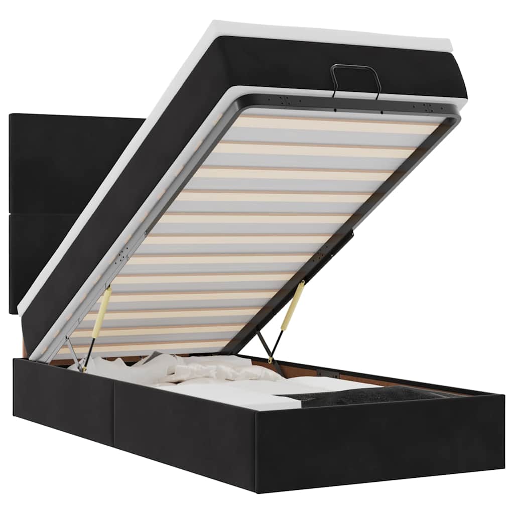 Otomanski okvir kreveta s madracima crni 90x190cm baršunasti