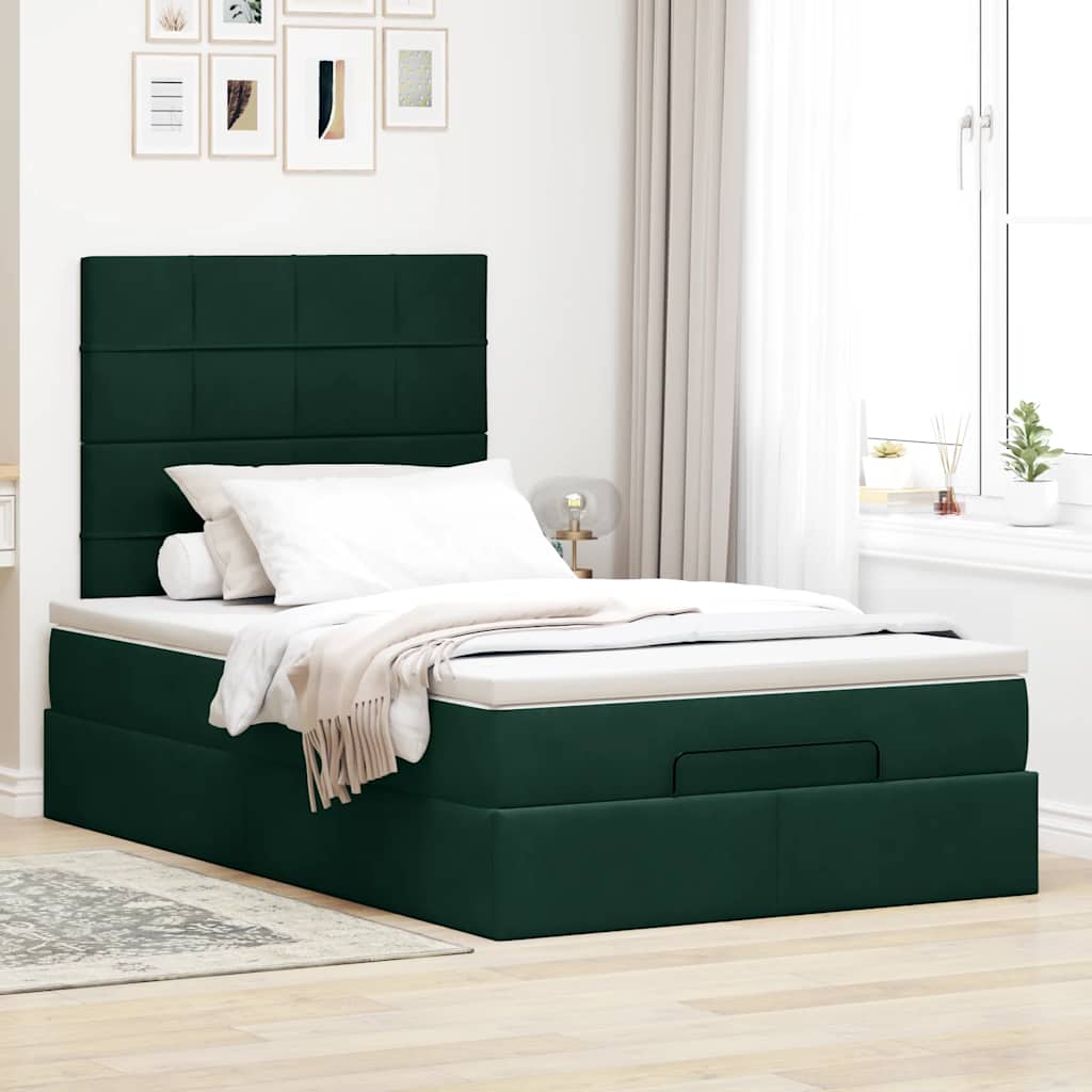 Okvir za krevet s madracima tamnozeleni 120x190 cm baršunasti