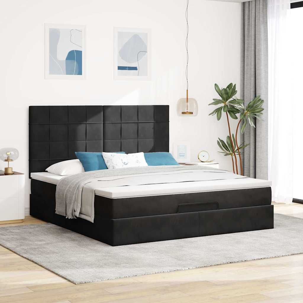 Okvir kreveta s madracima crni 160x200cm baršunasti