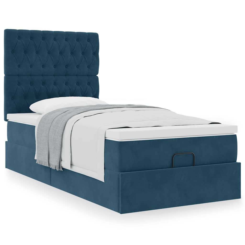Okvir kreveta s madracima tamnoplavi 80x200cm baršunasti