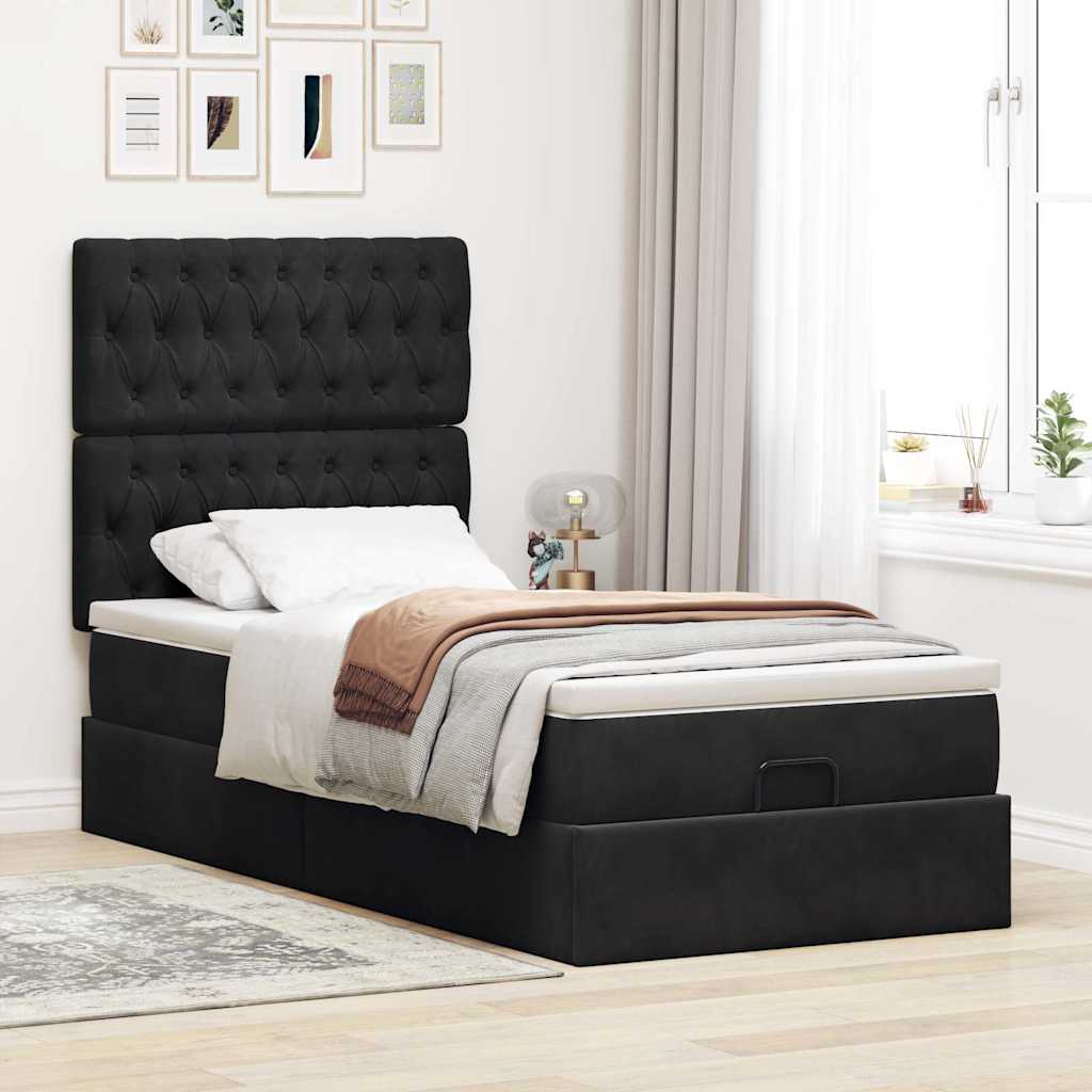Otomanski okvir kreveta s madracima crni 90x190cm baršunasti
