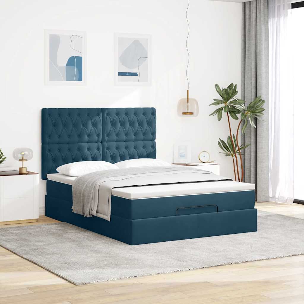 Otomanski krevet s madracima tamnoplavi 140x190 cm baršunasti