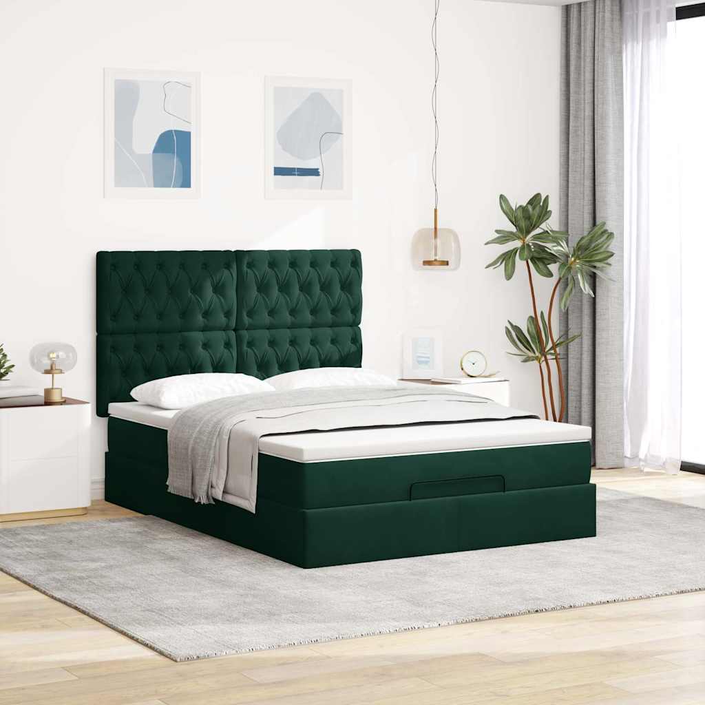 Otomanski krevet s madracima tamnozeleni 140x200 cm baršunasti