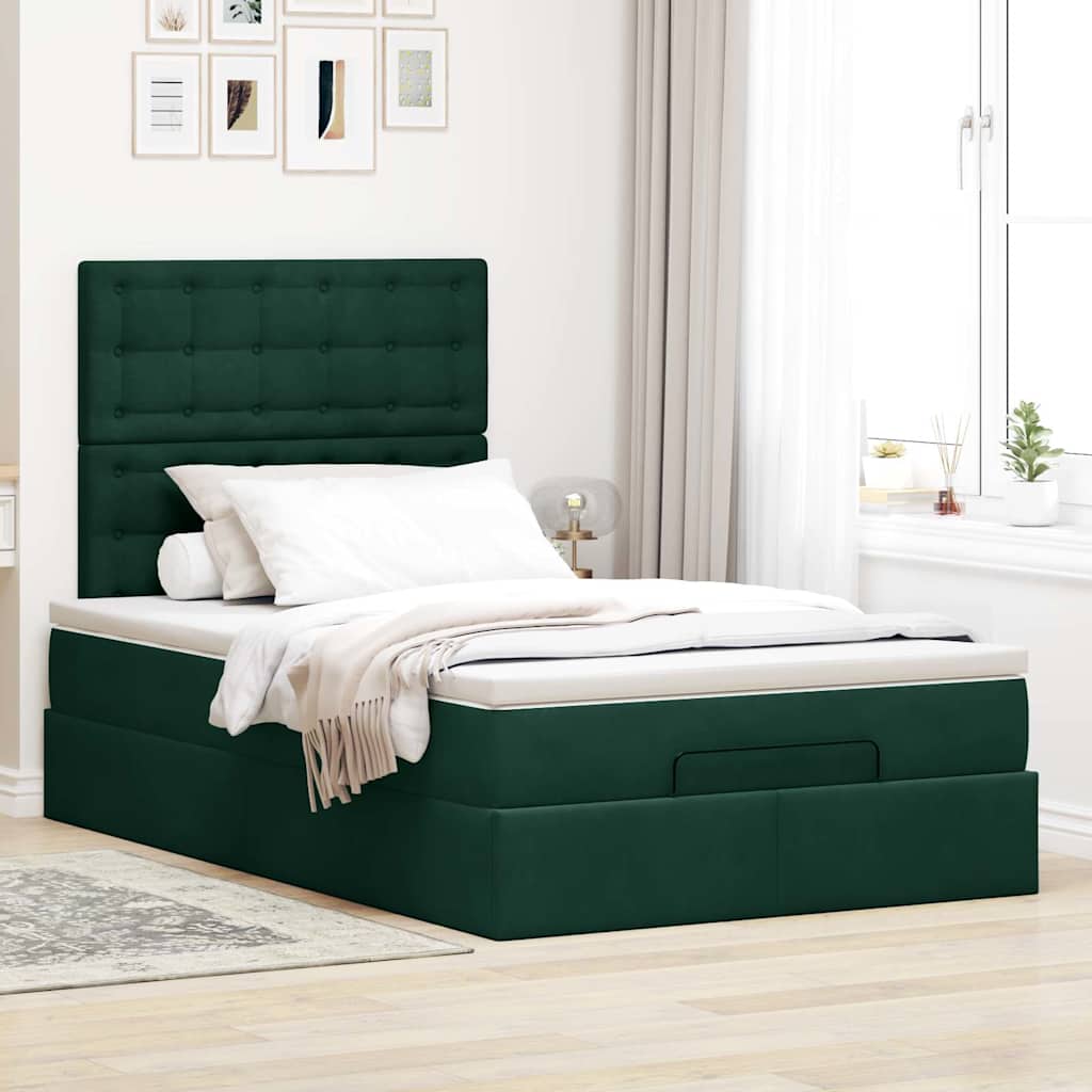 Okvir za krevet s madracima tamnozeleni 120x190 cm baršunasti