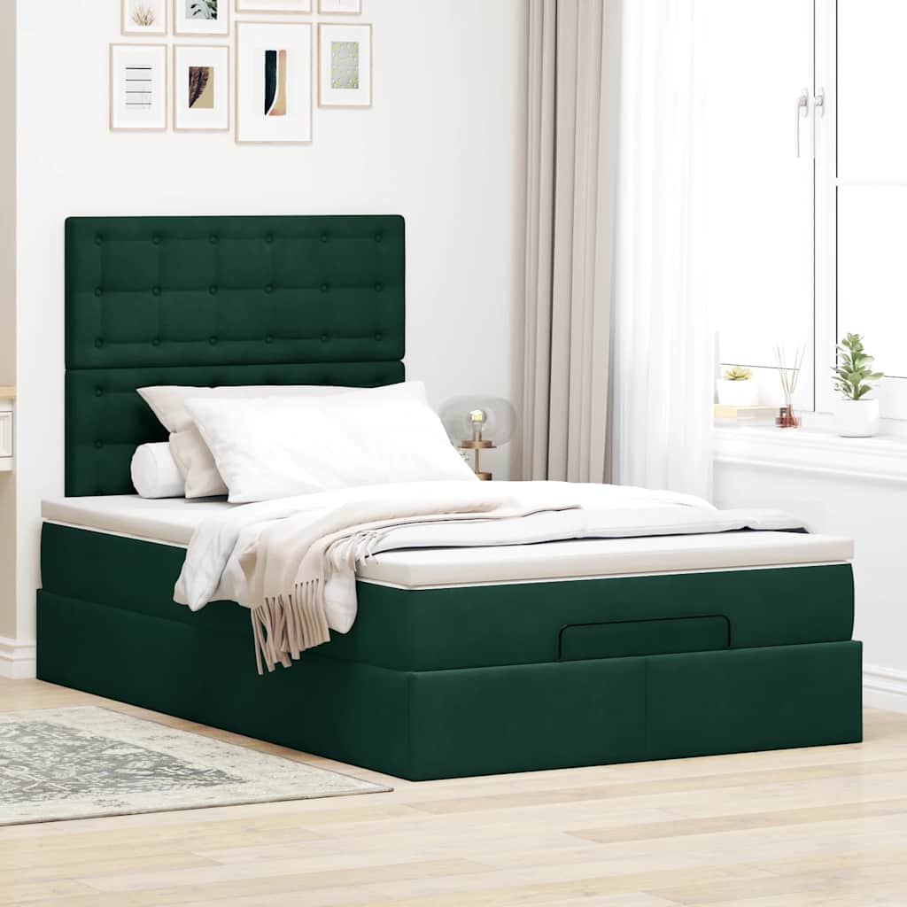 Otomanski krevet s madracima tamnozeleni 120x200 cm baršunasti