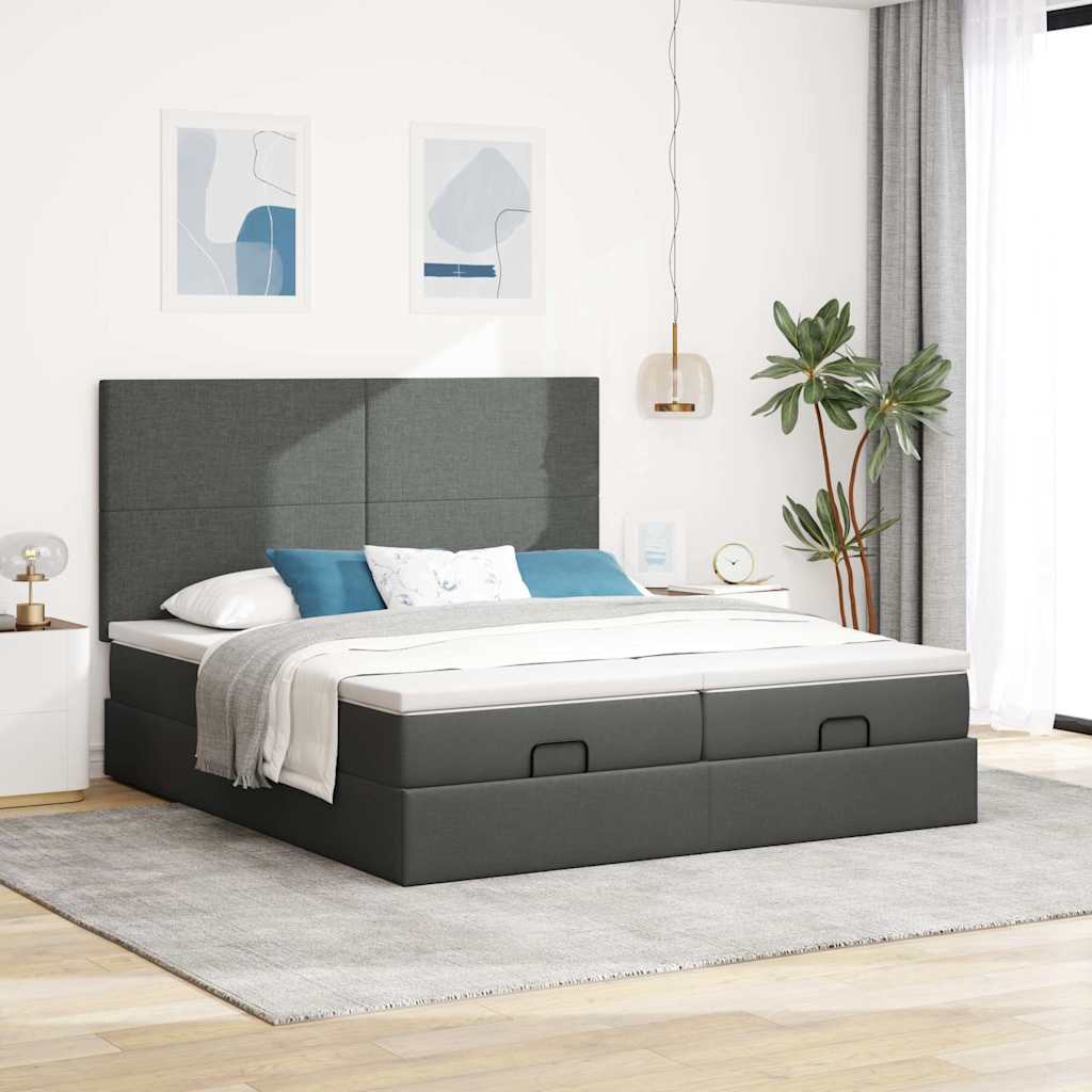 Otomanski okvir kreveta s madracima tamnosivi 200x200cm tkanine