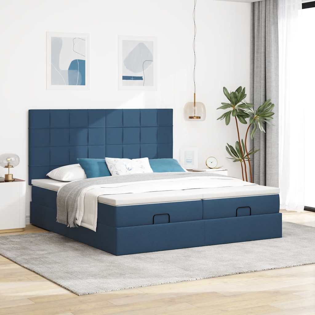 Otomanski okvir kreveta s madracima plavi 180x200cm od tkanine