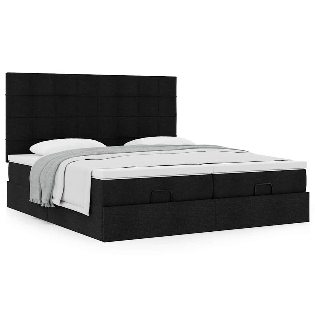 Otomanski okvir kreveta s madracima crni 200x200cm od tkanine