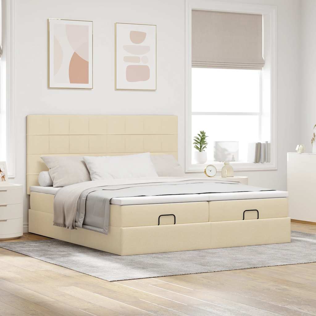 Otomanski okvir kreveta s madracima krem 200x200cm od tkanine