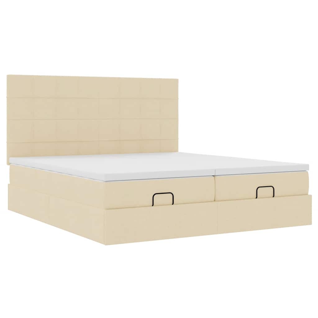 Otomanski okvir kreveta s madracima krem 200x200cm od tkanine