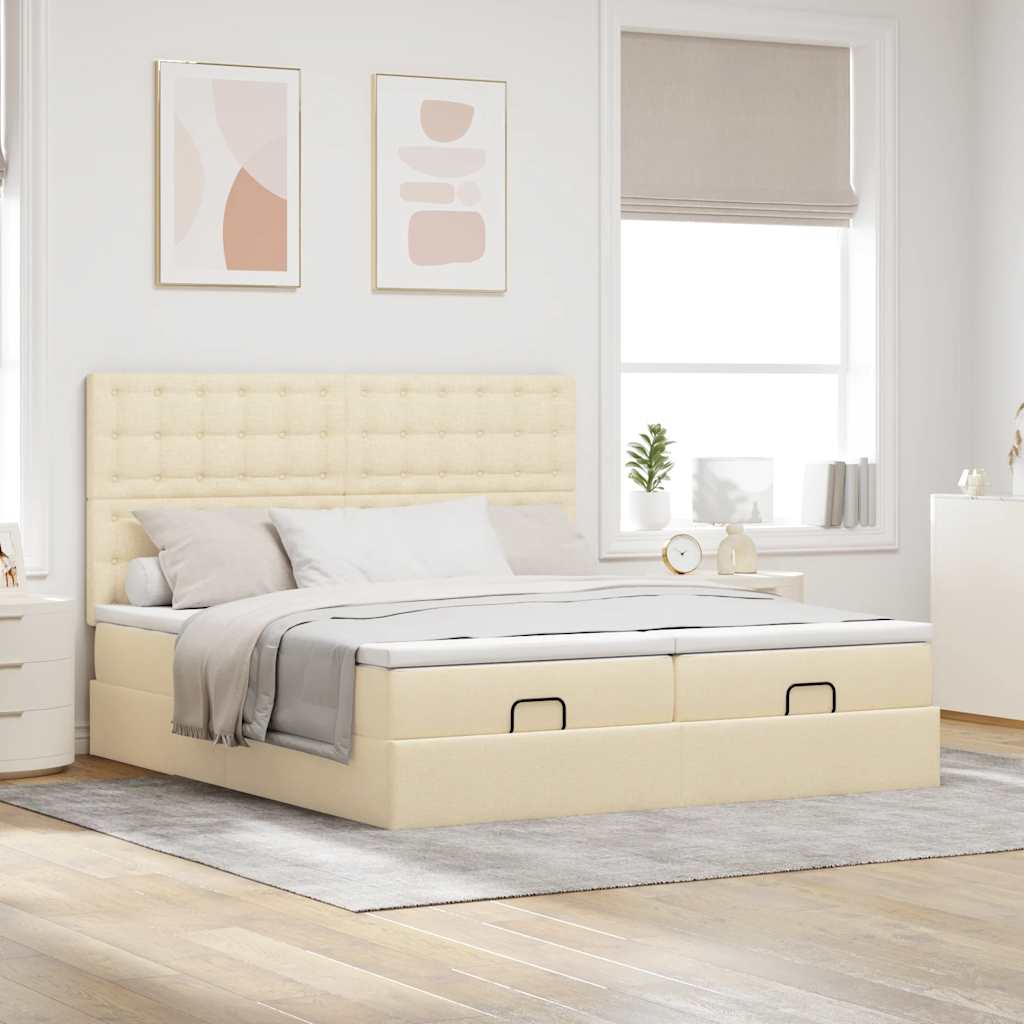 Otomanski okvir kreveta s madracima krem 180x200cm od tkanine