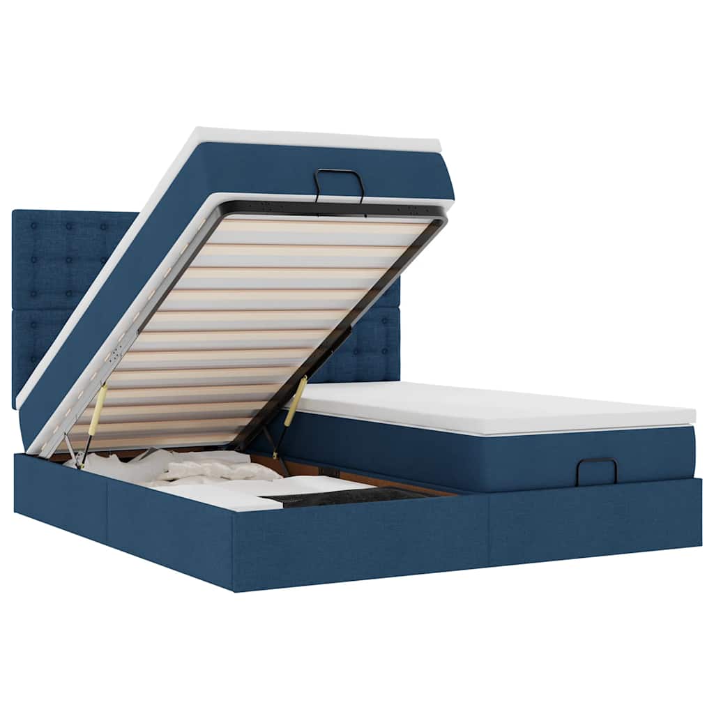 Otomanski okvir kreveta s madracima plavi 180x200cm od tkanine
