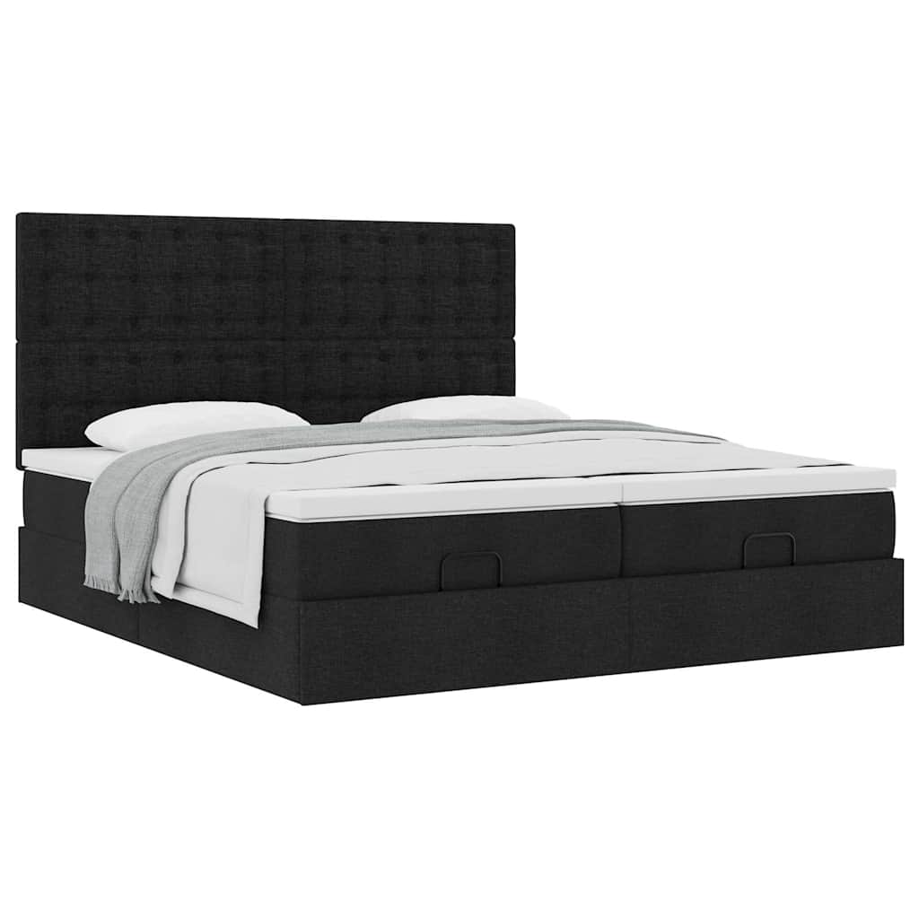 Otomanski okvir kreveta s madracima crni 200x200cm od tkanine
