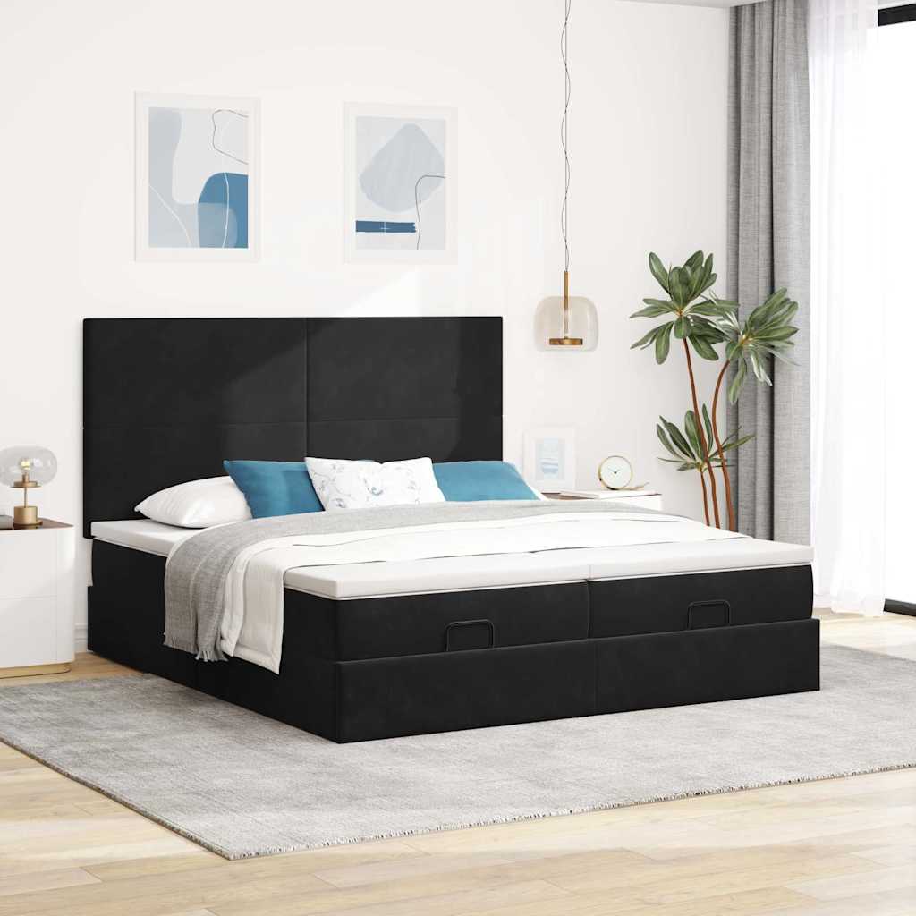 Otomanski okvir kreveta s madracima crni 180x200cm baršunasti