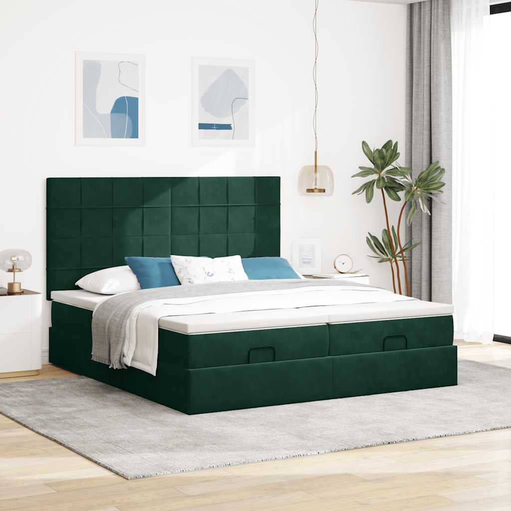 Okvir kreveta s madracima tamnozeleni 180x200cm baršunasti