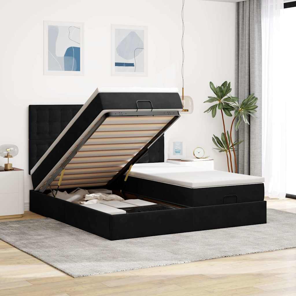 Otomanski okvir kreveta s madracima crni 180x200cm baršunasti