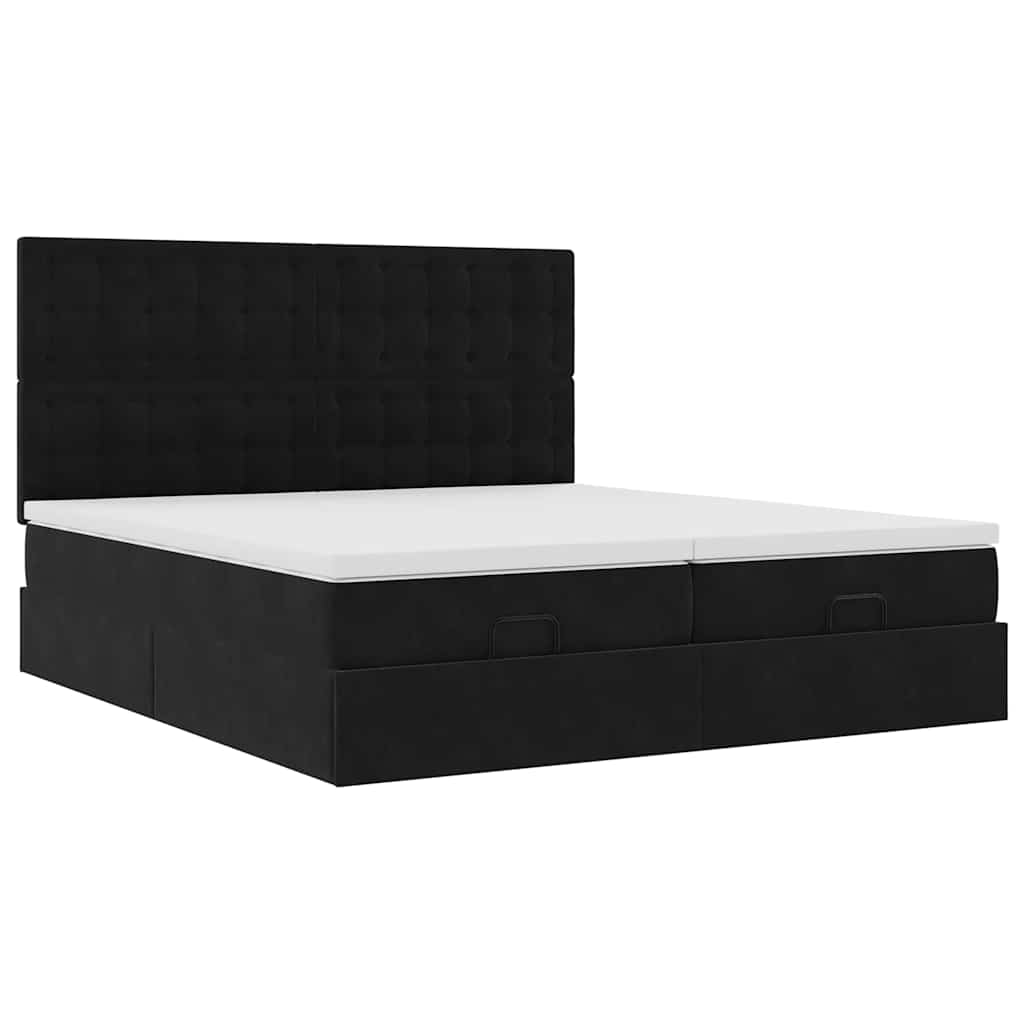 Otomanski okvir kreveta s madracima crni 200x200cm baršunasti
