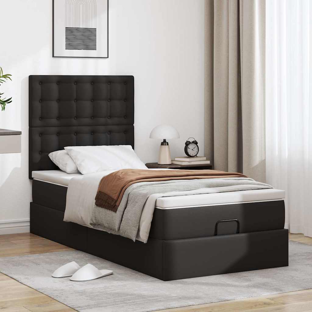 Otomanski okvir kreveta s madracem crni 100x200cm umjetna koža