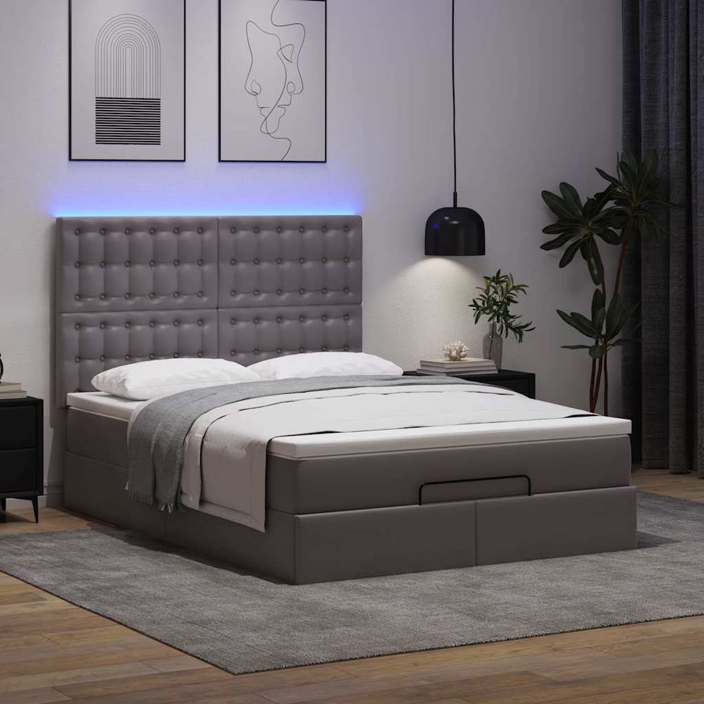 Otomanski krevet s madracima i LED sivi 140x190cm umjetna koža