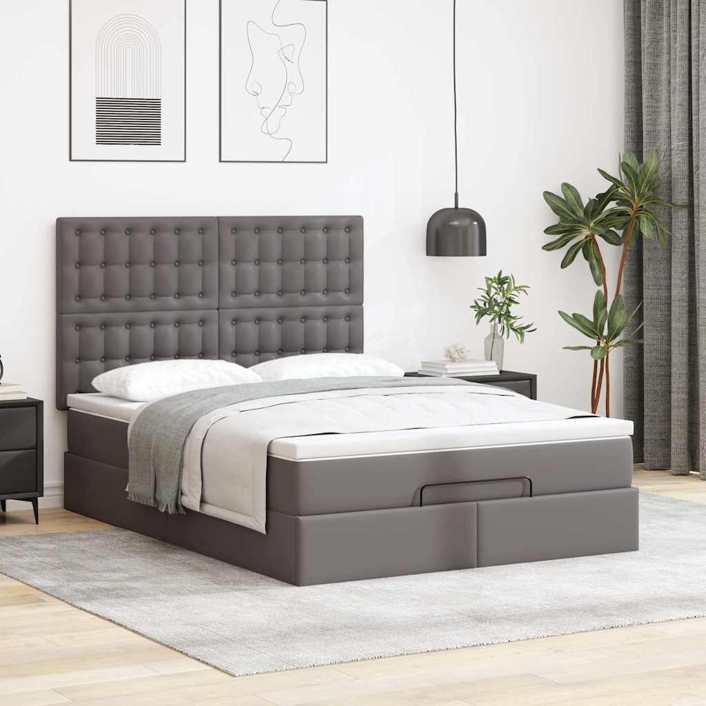 Otomanski krevet s madracima i LED sivi 140x190cm umjetna koža
