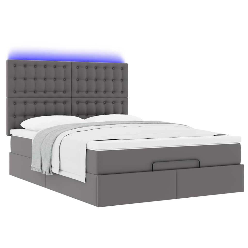 Otomanski krevet s madracima i LED sivi 140x190cm umjetna koža