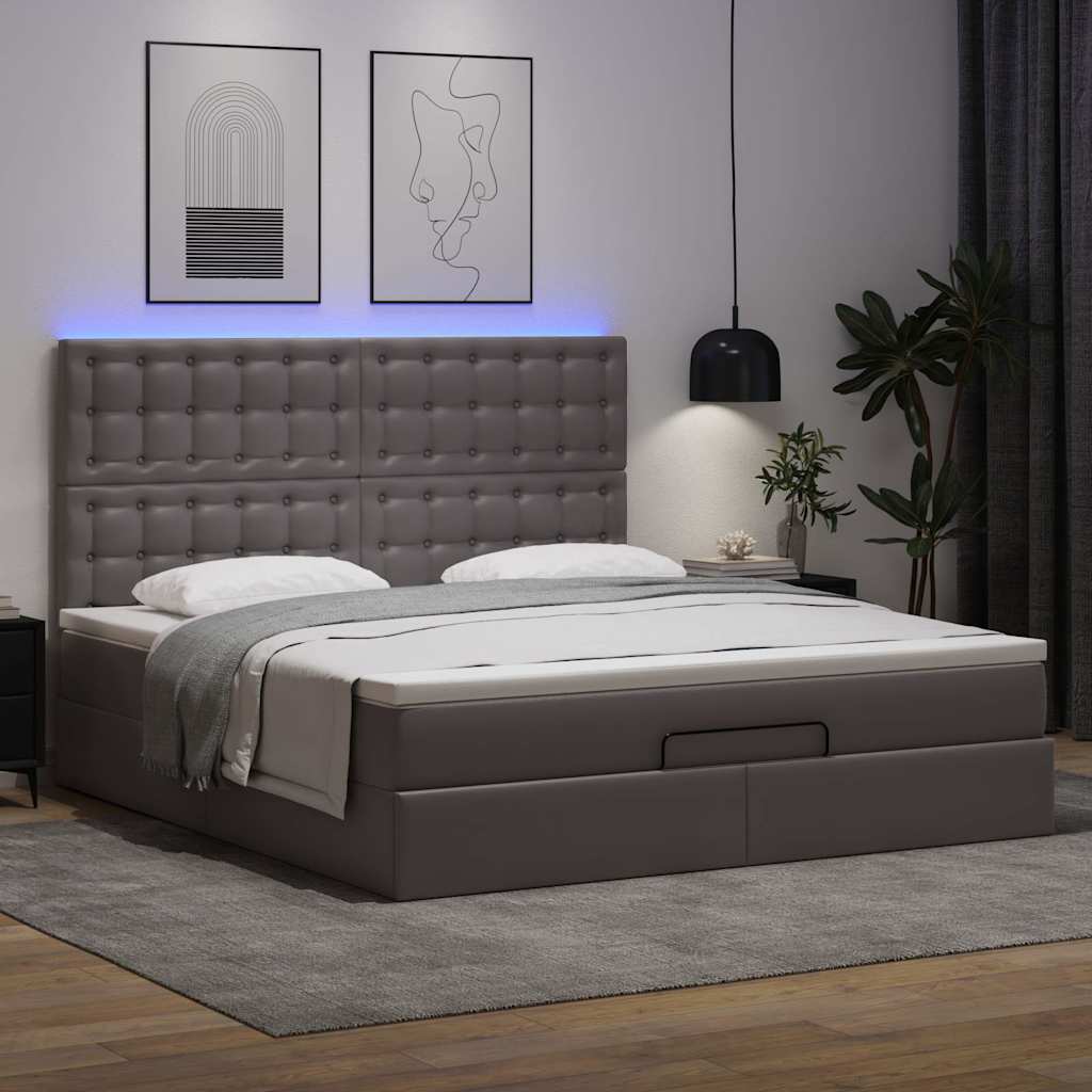 Otomanski okvir kreveta s madracem sivi 180x200cm umjetna koža