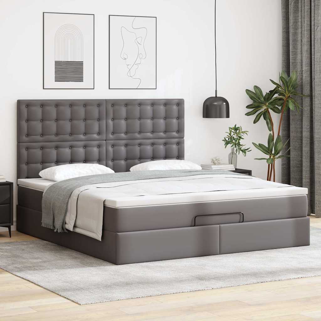 Otomanski okvir kreveta s madracem sivi 180x200cm umjetna koža